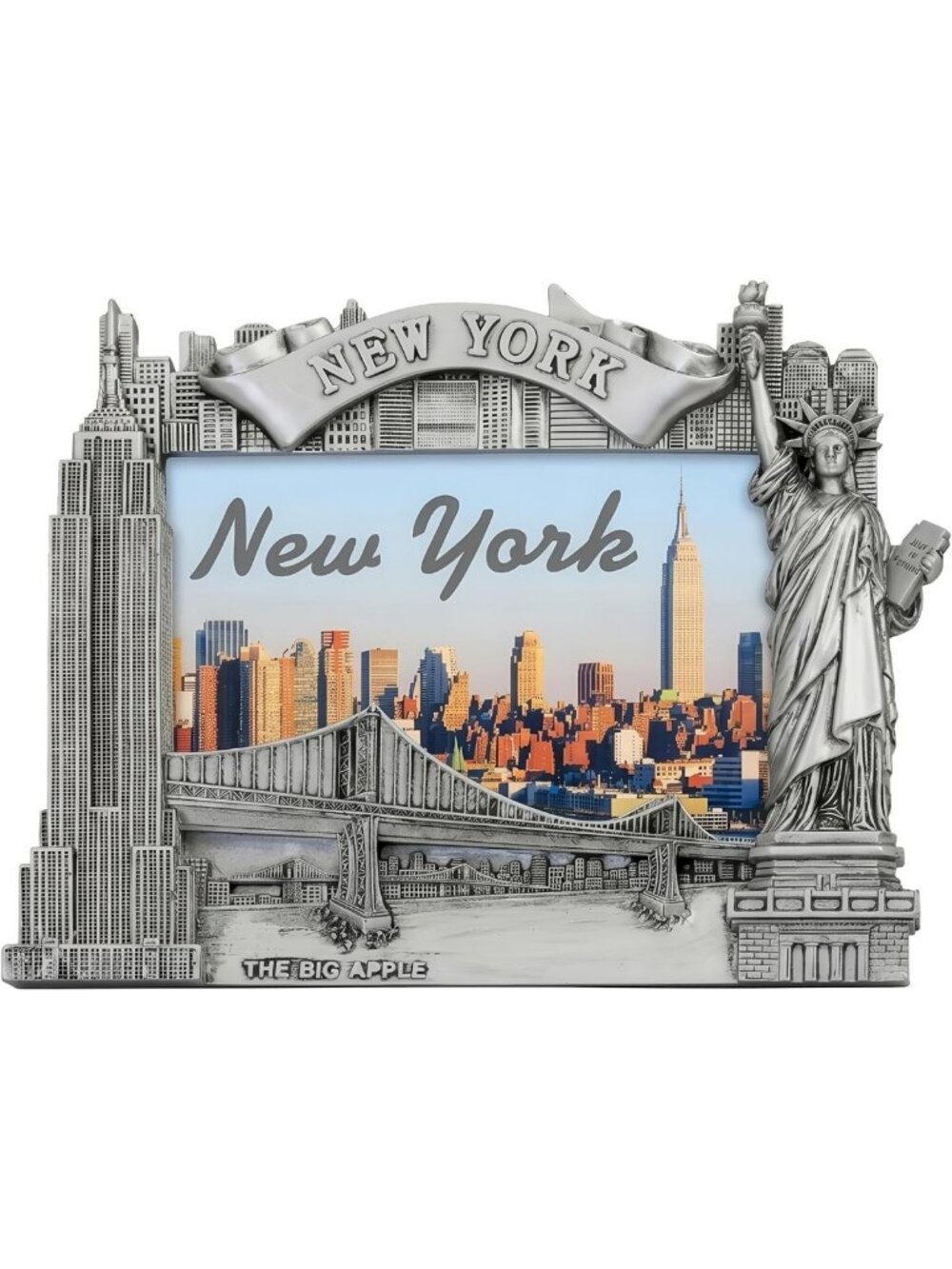 Silver New York Picture Frame - 4x6 Photo Holder, NYC Souvenir Decor Gift